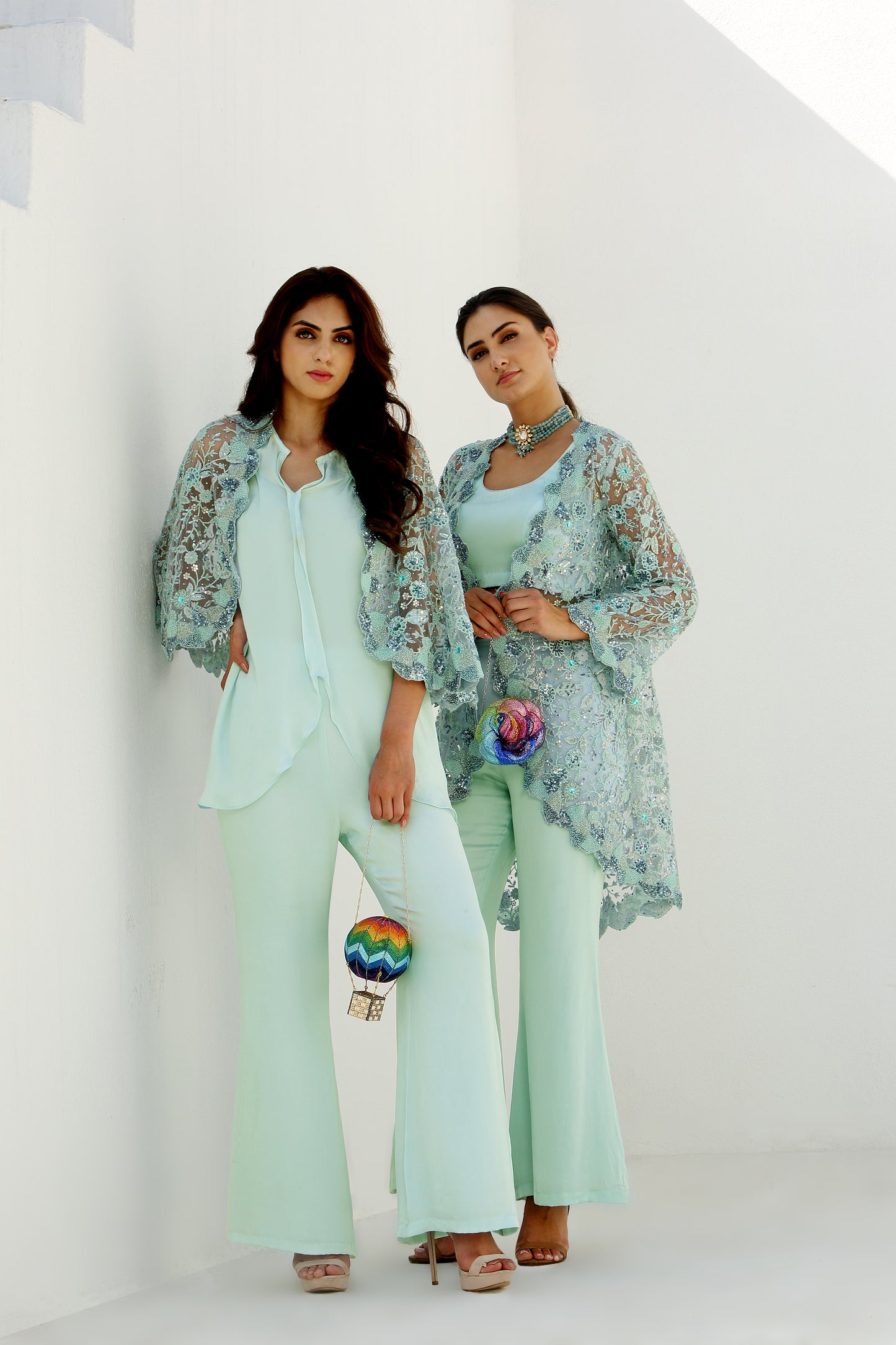 Ether - Long Cape Jacket With Pant Set
